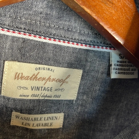 WEATHERPROOF NWT Mens Linen Grey Mix Short Sleeve Button Down Shirt Preppy S - Picture 8 of 14